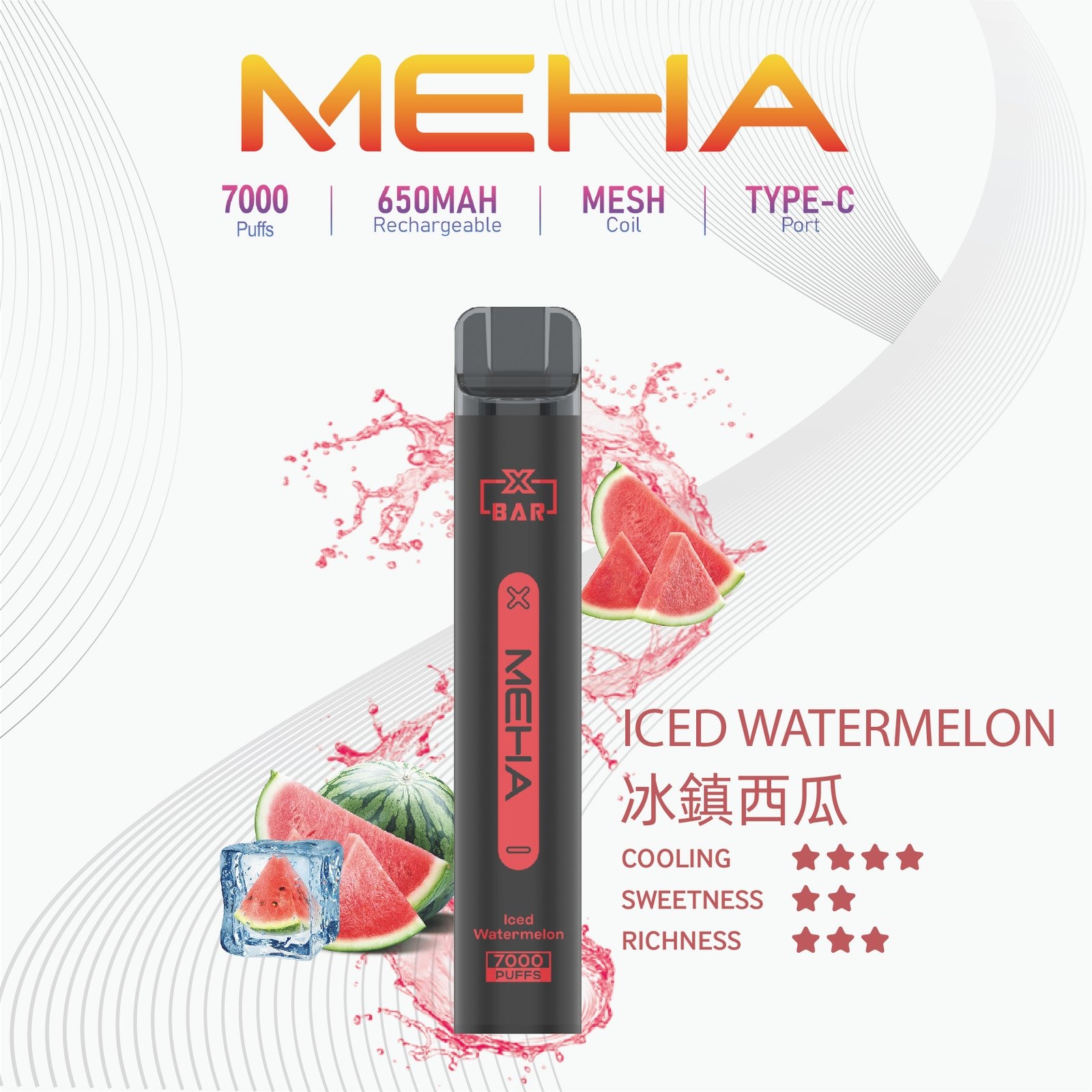 MEHA X Bar 小黑條拋棄式電子煙 7000口:圖片 6
