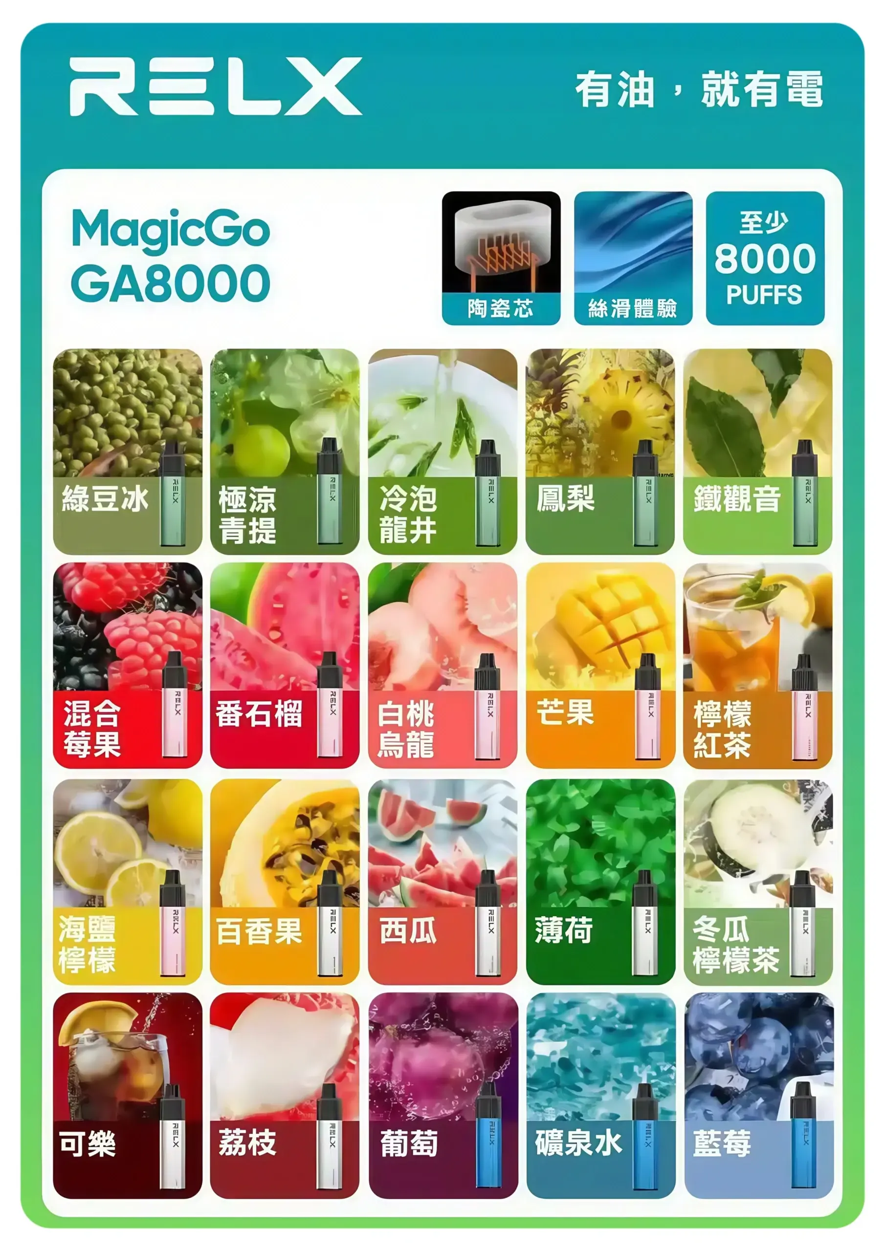 RELX GA8000 拋棄式一次性電子煙 8000口大容量